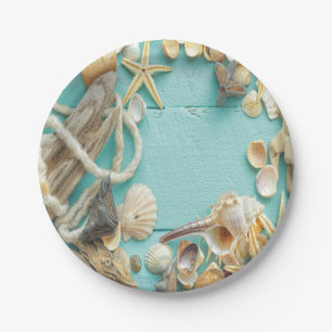 seashell,vintage,collage,turquoise,chic,trendy,fun paper plates