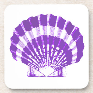 Seashell - violet and white beverage coaster