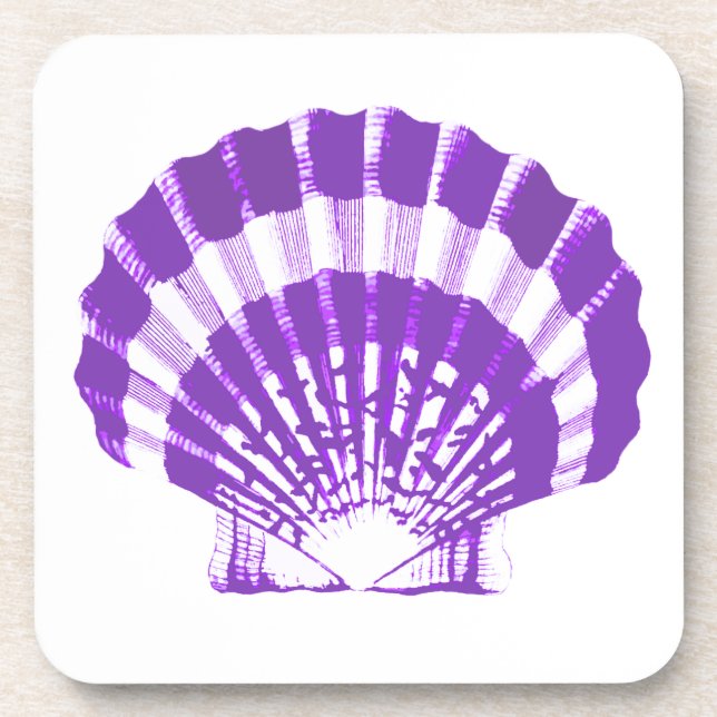 Seashell - violet and white beverage coaster (Front)