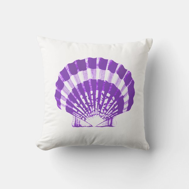 Seashell - violet and white throw pillow (Front)
