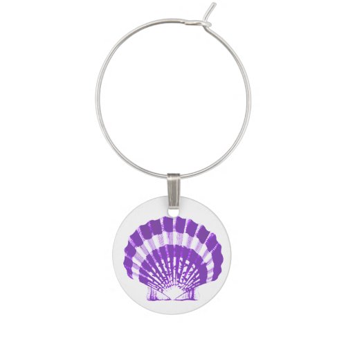 Seashell _ violet and white wine glass charm