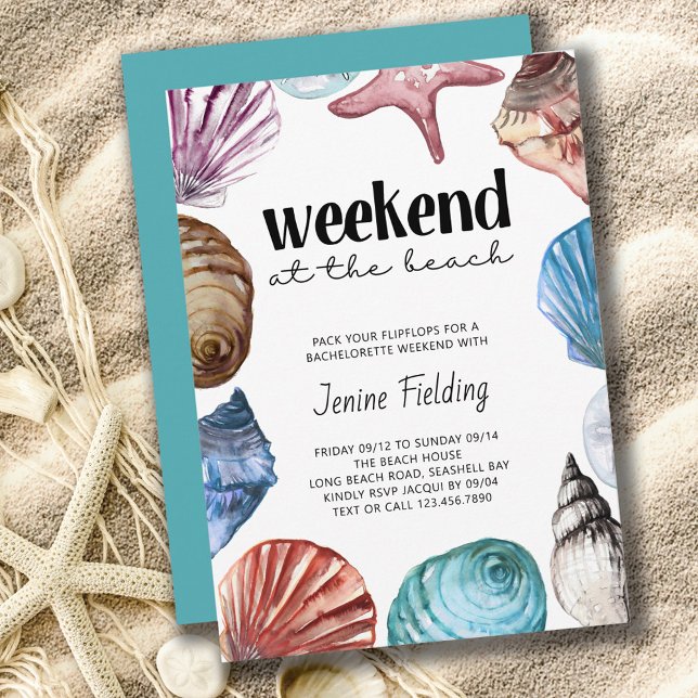 Seashell Watercolor Bachelorette Beach Weekend Invitation (Creator Uploaded)