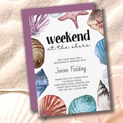 Seashell Watercolor Bachelorette Shore Weekend Invitation
