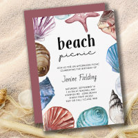 Seashell Watercolor Beach Picnic Birthday