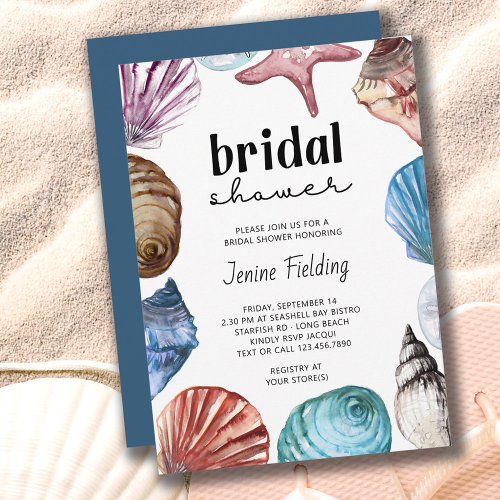 Seashell Watercolor Bridal Shower Invitation