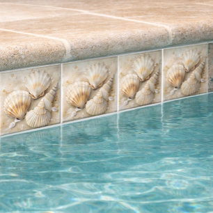 Seashell Watercolor Coastal Ceramic Tile