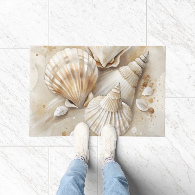 Seashell Watercolor Coastal  Doormat (Indoor)