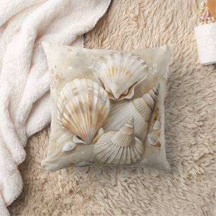 Seashell Watercolor Coastal Throw Pillow