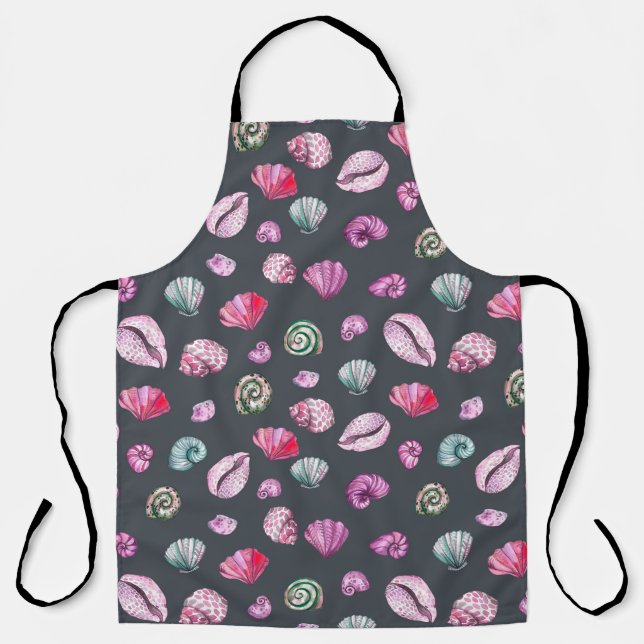 Seashell Watercolor: Dark Blue Pattern Apron (Front)