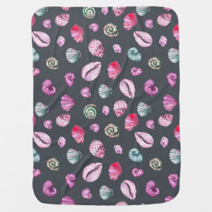 Seashell Watercolor: Dark Blue Pattern Baby Blanket