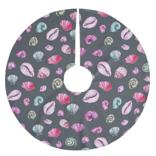 Seashell Watercolor: Dark Blue Pattern Brushed Polyester Tree Skirt