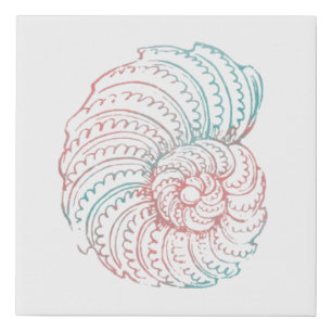 Seashell Watercolor in Teal and Pink Faux Canvas Print
