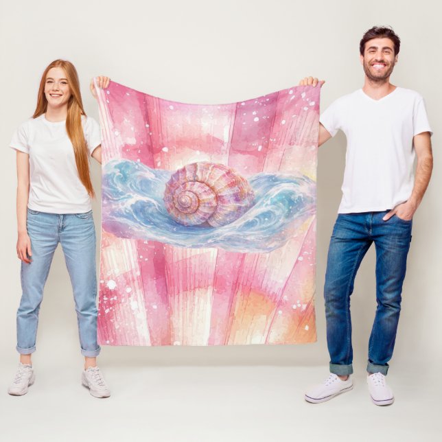 Seashell Wave Fleece Blanket – Coastal Ocean Art (In Situ)