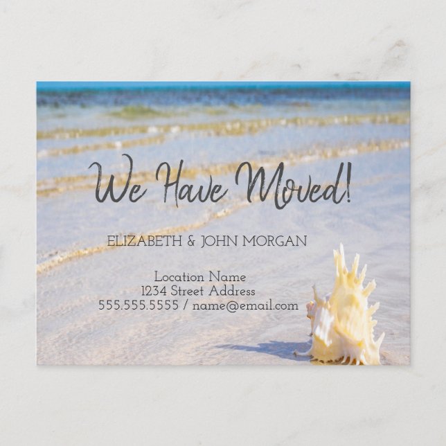 Seashell Waves Beach Moving Announcement  Postcard (Front)