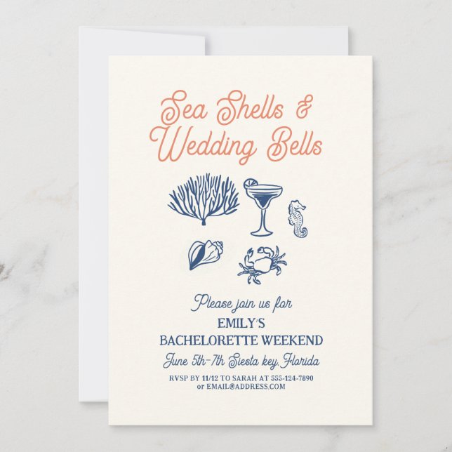 Seashell Wedding Bells  Bachelorette Weekend Invitation (Front)