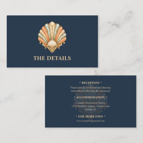 Seashell Wedding Details navy orange coastal Enclosure Card