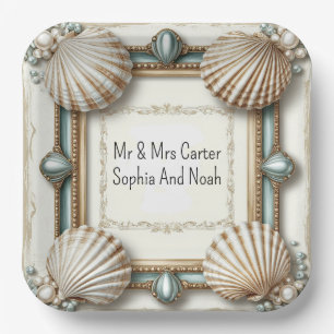 Seashell Wedding Frame Elegant Coastal Details Paper Plates