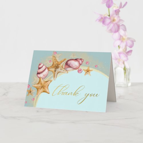 Seashell Wedding Gold Foil Thank You Card