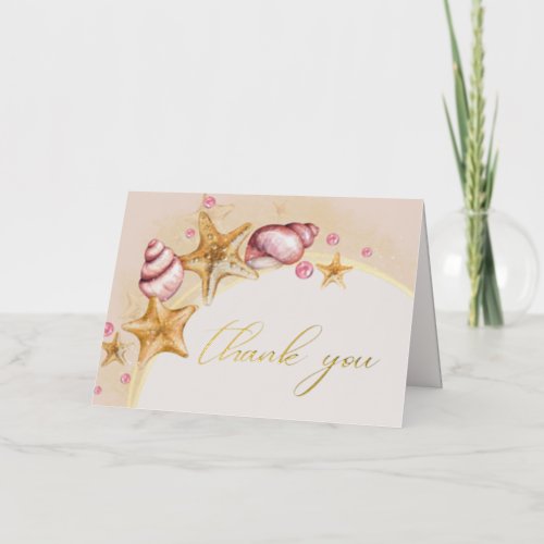 Seashell Wedding Gold Foil Thank You Card