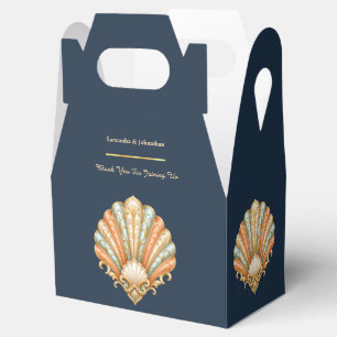 Seashell wedding navy blue coral orange luxury favor boxes