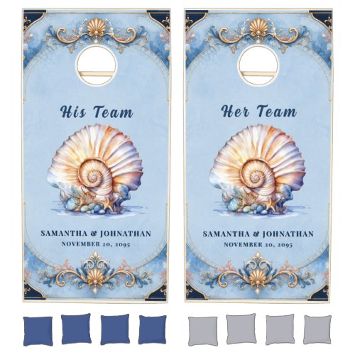 Seashell wedding outdoor games blue ivory shell