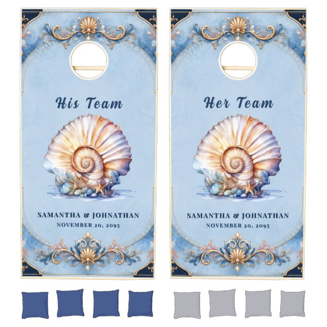 Seashell wedding outdoor games blue ivory shell (Set)