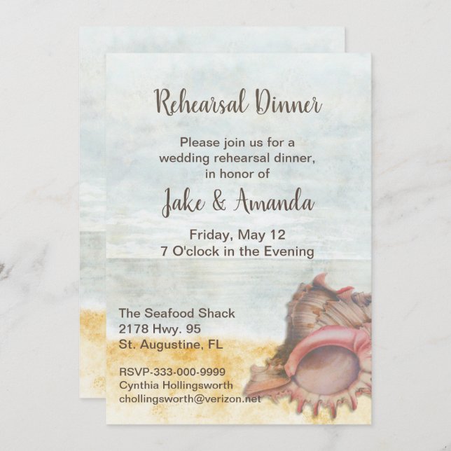 Seashell Wedding Rehearsal Dinner Invitation (Front/Back)
