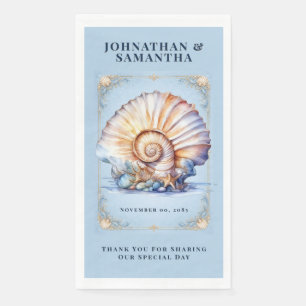 Seashell wedding serviettes ivory blue nautical paper guest towels