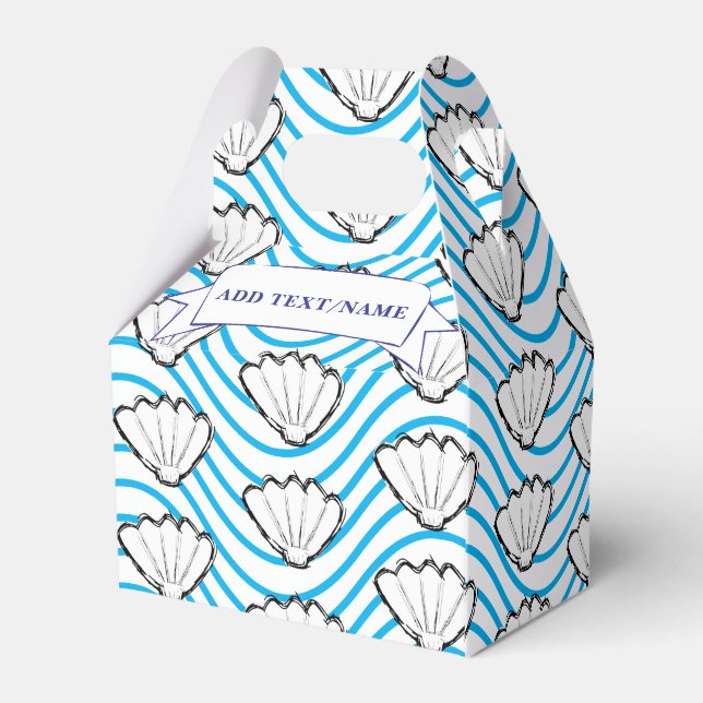 Seashell White And Blue Wave Patterns Custom Favor Boxes (Back Side)