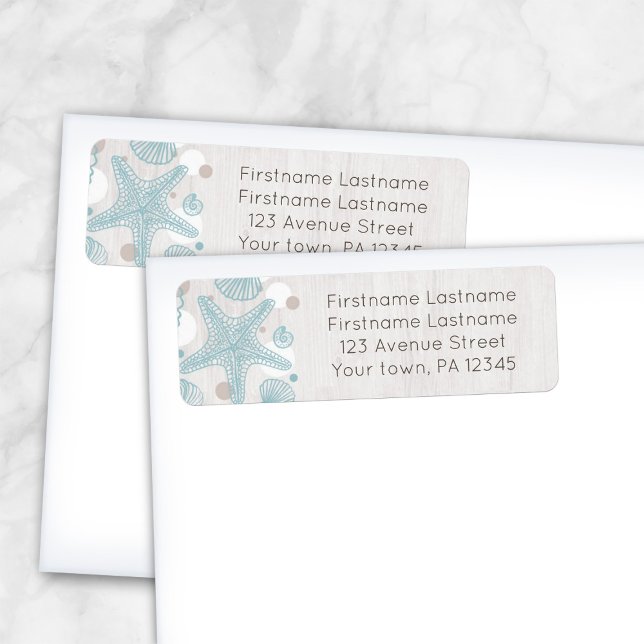 Seashell Whitewashed Wood Beach Address Labels (Creator Uploaded)
