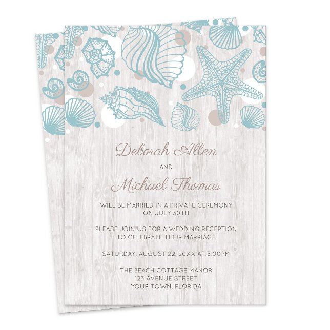 Seashell Whitewashed Wood Beach Reception Only Invitation (Creator Uploaded)