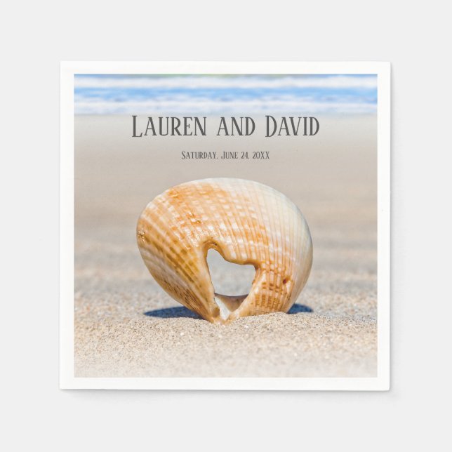 Seashell with a Heart on sand at the Beach, Napkins (Front)