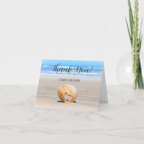 Seashell with a Heart on sand at the Beach Thank You Card