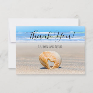 Seashell with a Heart on sand at the Beach, Thank You Card