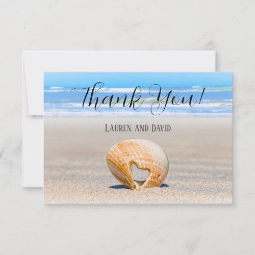 Seashell with a Heart on sand at the Beach Thank You Card