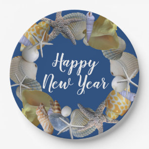 Seashell Wreath Beach Party New Year Paper Plates