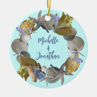 Seashell Wreath Names and Year Ornament