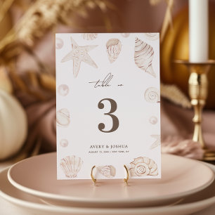 Seashells 5x7 Pearls Nautical Wedding Table Number