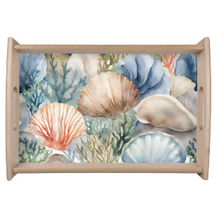Seashells And Coral Reef Ocean Coastal Serving Tray