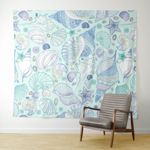 Seashells and corals modern hand_drawn pattern tapestry