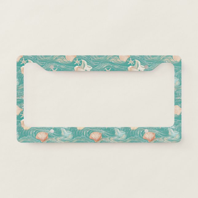Seashells and Ocean Waves Pattern (10) License Plate Frame (Front)