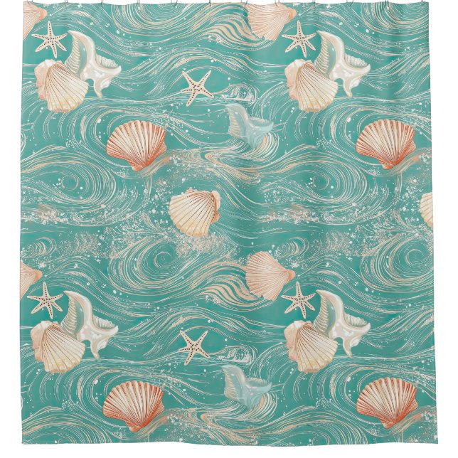 Seashells and Ocean Waves Pattern (10) Shower Curtain (Front)