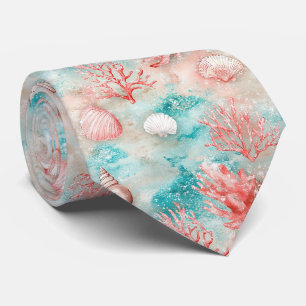 Seashells and Ocean Waves Pattern (11) Neck Tie