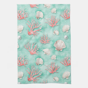Seashells and Ocean Waves Pattern (12) Kitchen Towel