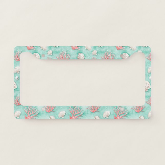 Seashells and Ocean Waves Pattern (12) License Plate Frame (Front)