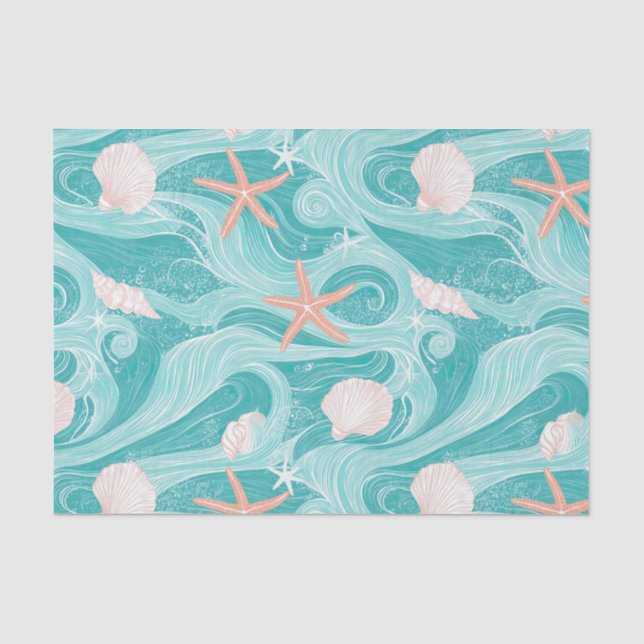 Seashells and Ocean Waves Pattern (13) Tissue Paper (Front)
