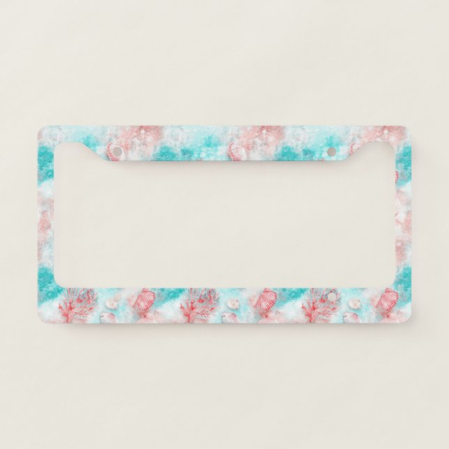 Seashells and Ocean Waves Pattern (14) License Plate Frame (Front)