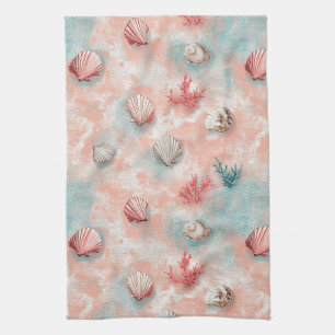 Seashells and Ocean Waves Pattern (16) Kitchen Towel