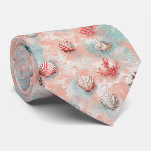 Seashells and Ocean Waves Pattern (16) Neck Tie