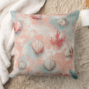 Seashells and Ocean Waves Pattern (16) Throw Pillow